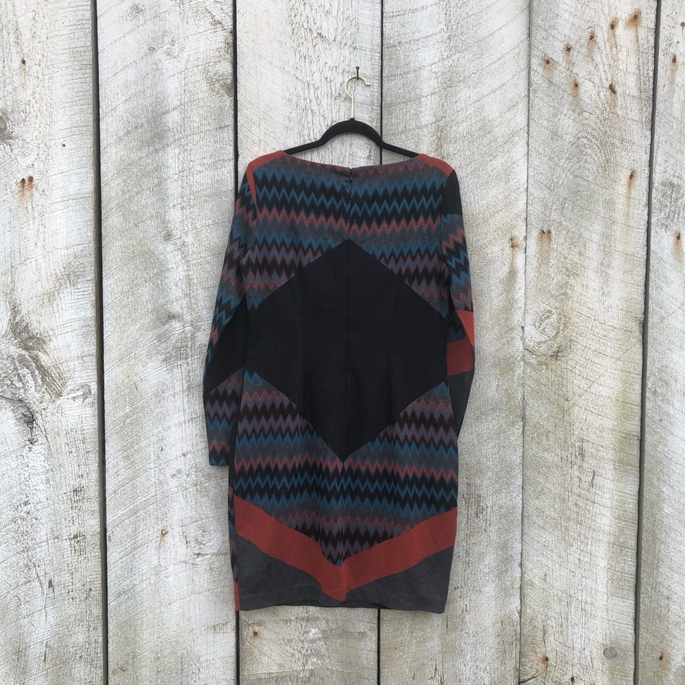 Cache | Chevron Color Block Long Sleeve Midi Dress - image 2